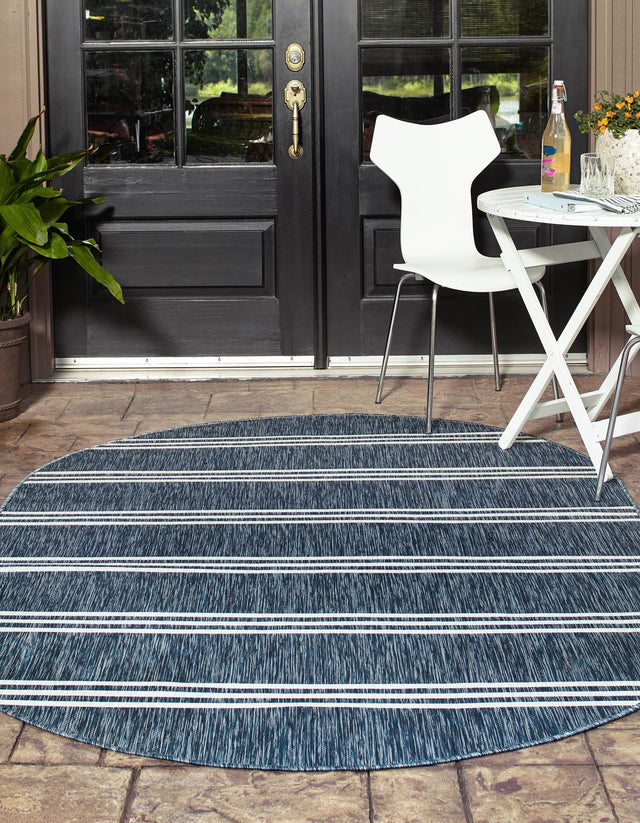 Blue 5' 3 x 8' Jill Zarin Outdoor Oval Area Rug Weather Resistant for Patio, Deck, Terrace, Balcony, Porch Durable 100% Polypropylene Carpet for Outside for Sale at Rug Engine