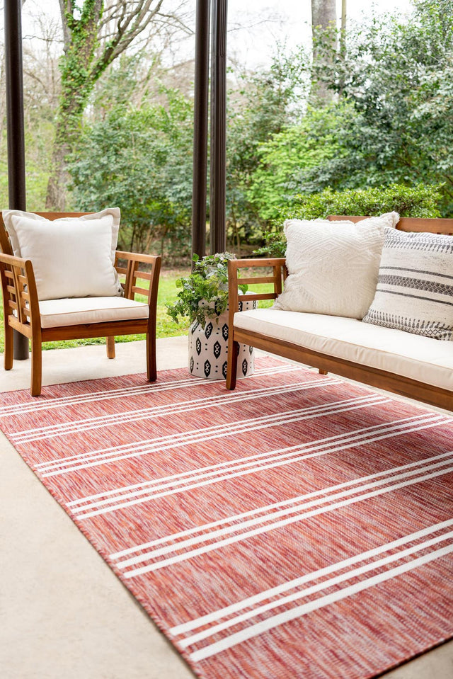 Rust Red 4' 1 x 6' 1 Jill Zarin Outdoor Rectangle Area Rug Weather Resistant for Patio, Deck, Terrace, Balcony, Porch Durable 100% Polypropylene Carpet for Outside for Sale at Rug Engine
