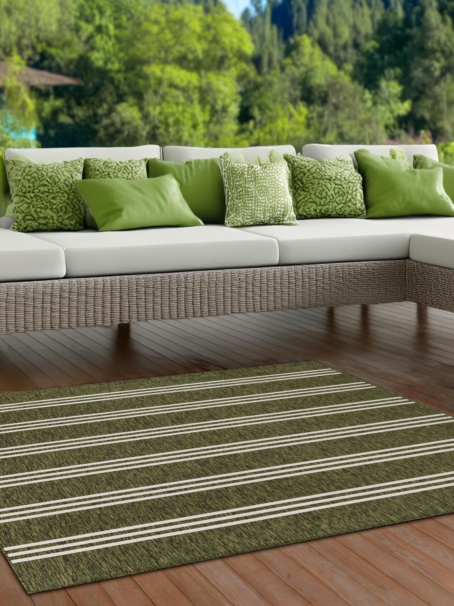 Green 13' 1 x 13' 1 Jill Zarin Outdoor Square Area Rug Weather Resistant for Patio, Deck, Terrace, Balcony, Porch Durable 100% Polypropylene Carpet for Outside for Sale at Rug Engine