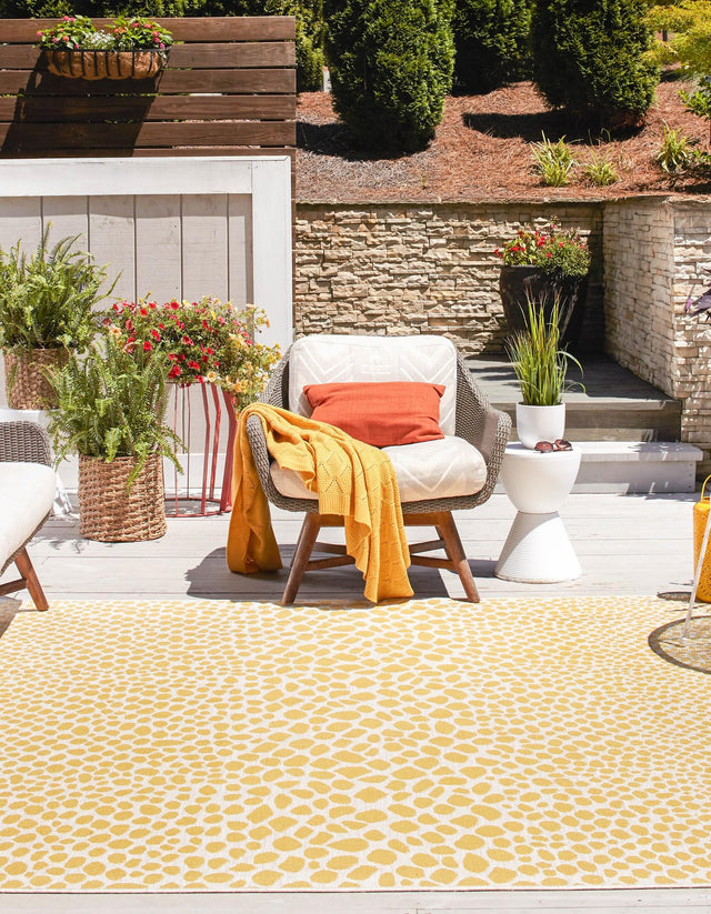 Yellow Ivory 10' 8 x 10' 8 Jill Zarin Outdoor Square Area Rug Weather Resistant for Patio, Deck, Terrace, Balcony, Porch Durable 100% Polypropylene Carpet for Outside for Sale at Rug Engine