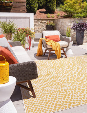 Yellow Ivory 13' 1 x 13' 1 Jill Zarin Outdoor Square Area Rug Weather Resistant for Patio, Deck, Terrace, Balcony, Porch Durable 100% Polypropylene Carpet for Outside for Sale at Rug Engine