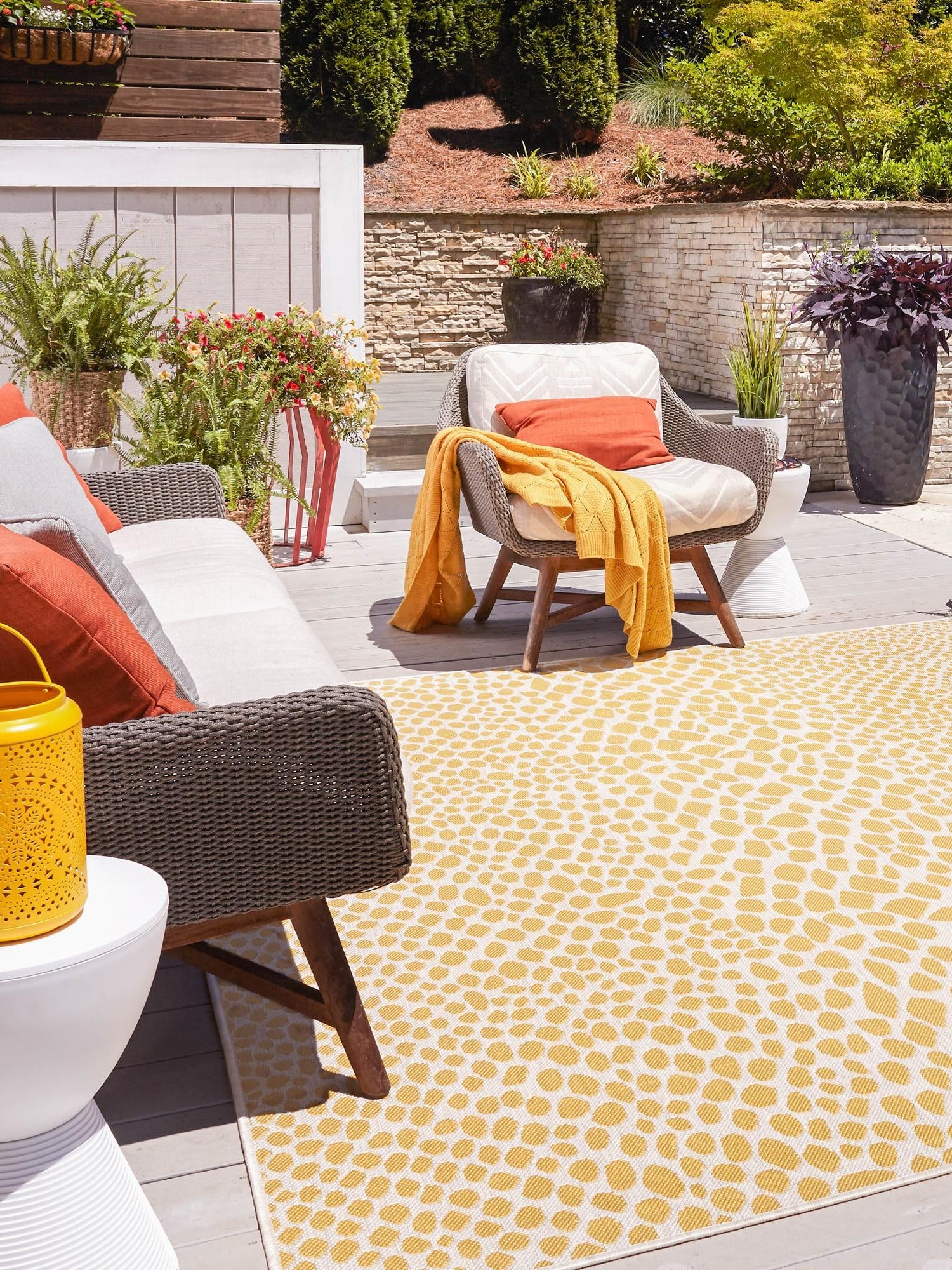 Yellow Ivory 7' 10 x 7' 10 Jill Zarin Outdoor Square Area Rug Weather Resistant for Patio, Deck, Terrace, Balcony, Porch Durable 100% Polypropylene Carpet for Outside for Sale at Rug Engine