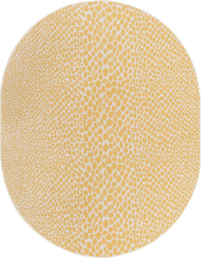 Yellow Ivory 7' 10 x 10' Jill Zarin Outdoor Oval Area Rug Weather Resistant for Patio, Deck, Terrace, Balcony, Porch Durable 100% Polypropylene Carpet for Outside for Sale at Rug Engine
