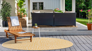 Yellow Ivory 4' 1 x 4' 1 Jill Zarin Outdoor Round Area Rug Weather Resistant for Patio, Deck, Terrace, Balcony, Porch Durable 100% Polypropylene Carpet for Outside for Sale at Rug Engine