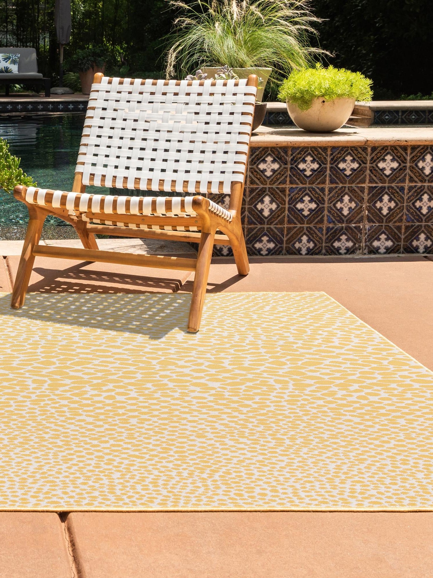 Yellow Ivory 4' 1 x 6' 1 Jill Zarin Outdoor Rectangle Area Rug Weather Resistant for Patio, Deck, Terrace, Balcony, Porch Durable 100% Polypropylene Carpet for Outside for Sale at Rug Engine