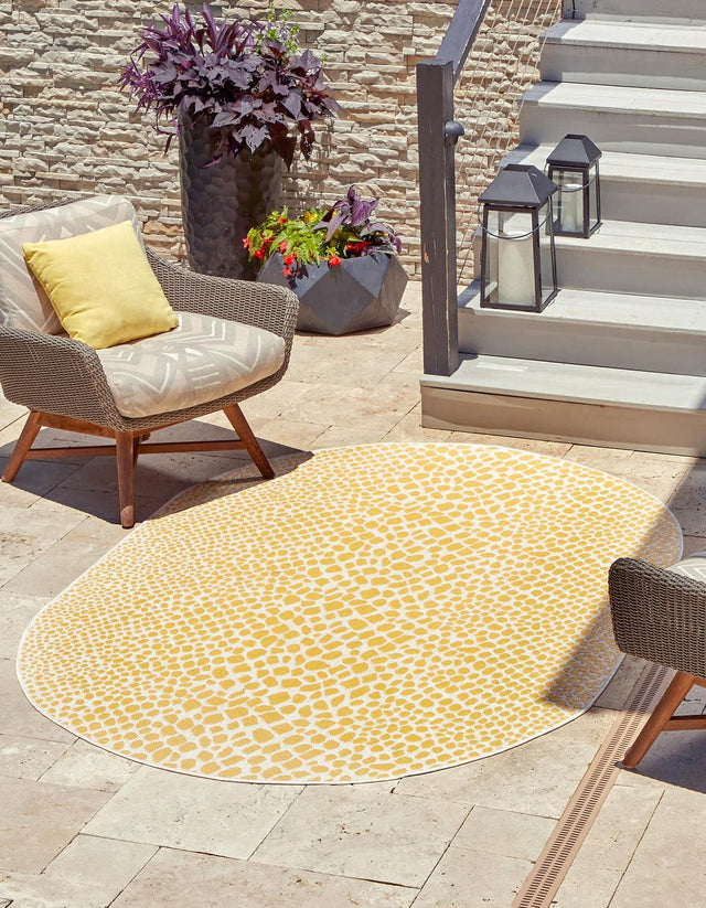 Yellow Ivory 5' 3 x 8' Jill Zarin Outdoor Oval Area Rug Weather Resistant for Patio, Deck, Terrace, Balcony, Porch Durable 100% Polypropylene Carpet for Outside for Sale at Rug Engine