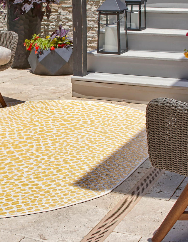 Yellow Ivory 5' 3 x 8' Jill Zarin Outdoor Oval Area Rug Weather Resistant for Patio, Deck, Terrace, Balcony, Porch Durable 100% Polypropylene Carpet for Outside for Sale at Rug Engine
