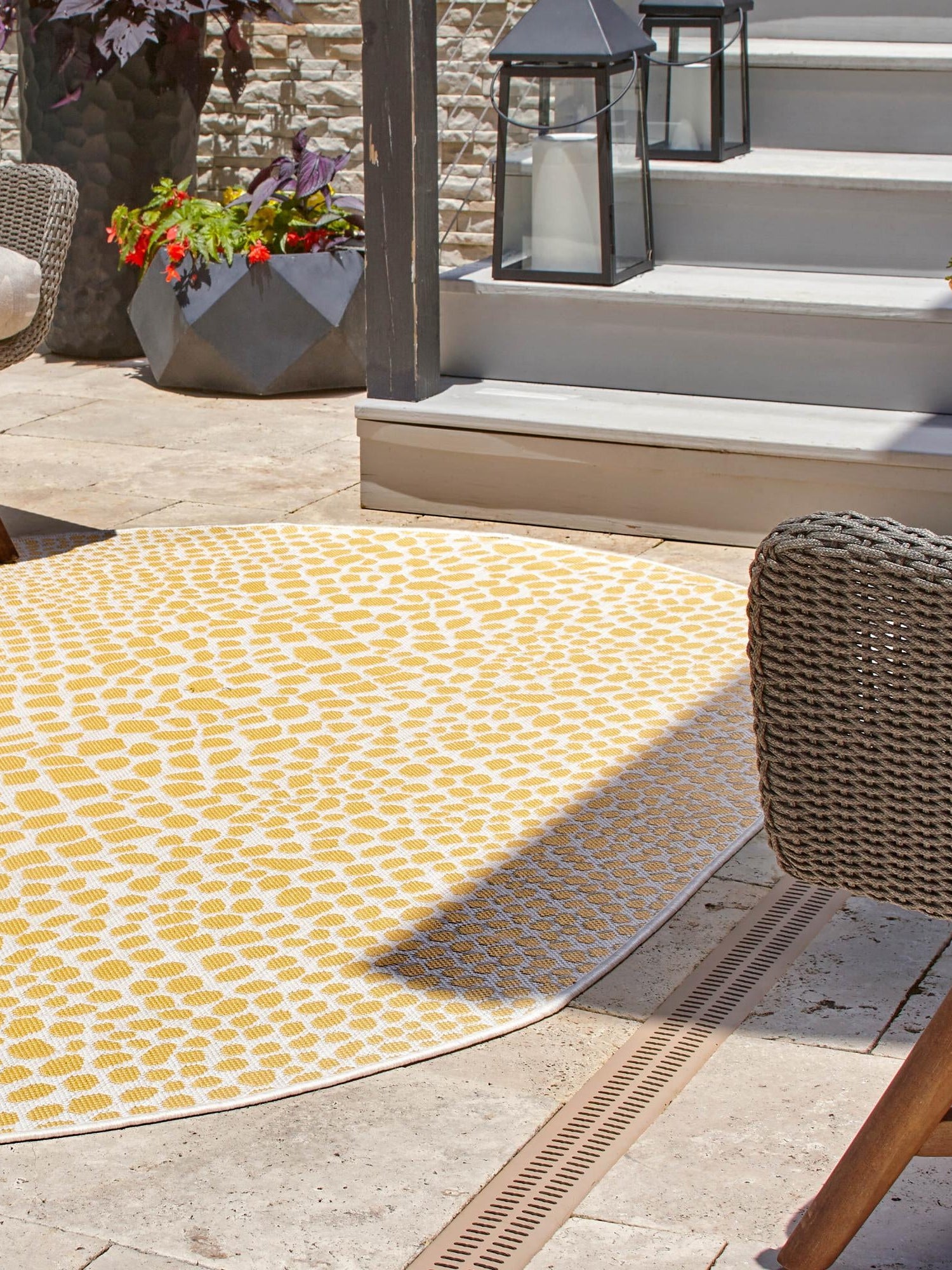 Yellow Ivory 7' 10 x 10' Jill Zarin Outdoor Oval Area Rug Weather Resistant for Patio, Deck, Terrace, Balcony, Porch Durable 100% Polypropylene Carpet for Outside for Sale at Rug Engine