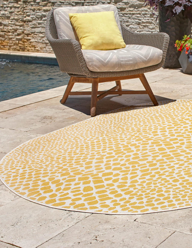 Yellow Ivory 7' 10 x 10' Jill Zarin Outdoor Oval Area Rug Weather Resistant for Patio, Deck, Terrace, Balcony, Porch Durable 100% Polypropylene Carpet for Outside for Sale at Rug Engine