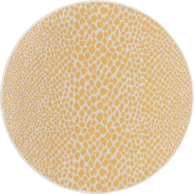 Yellow Ivory 4' 1 x 4' 1 Jill Zarin Outdoor Round Area Rug Weather Resistant for Patio, Deck, Terrace, Balcony, Porch Durable 100% Polypropylene Carpet for Outside for Sale at Rug Engine