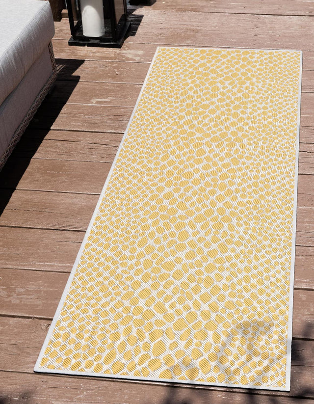 Yellow Ivory 2' x 6' 1 Jill Zarin Outdoor Runner Area Rug Weather Resistant for Patio, Deck, Terrace, Balcony, Porch Durable 100% Polypropylene Carpet for Outside for Sale at Rug Engine