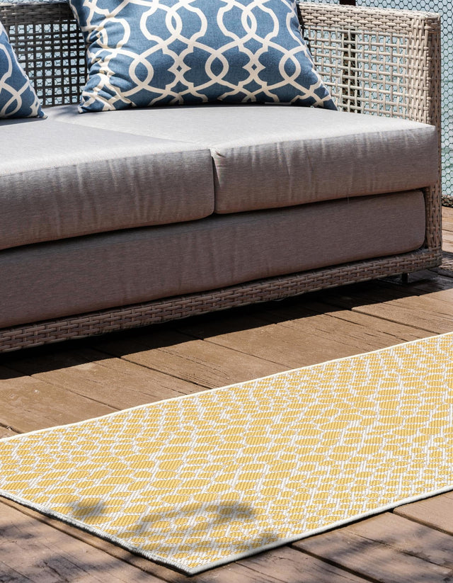 Yellow Ivory 2' x 6' 1 Jill Zarin Outdoor Runner Area Rug Weather Resistant for Patio, Deck, Terrace, Balcony, Porch Durable 100% Polypropylene Carpet for Outside for Sale at Rug Engine
