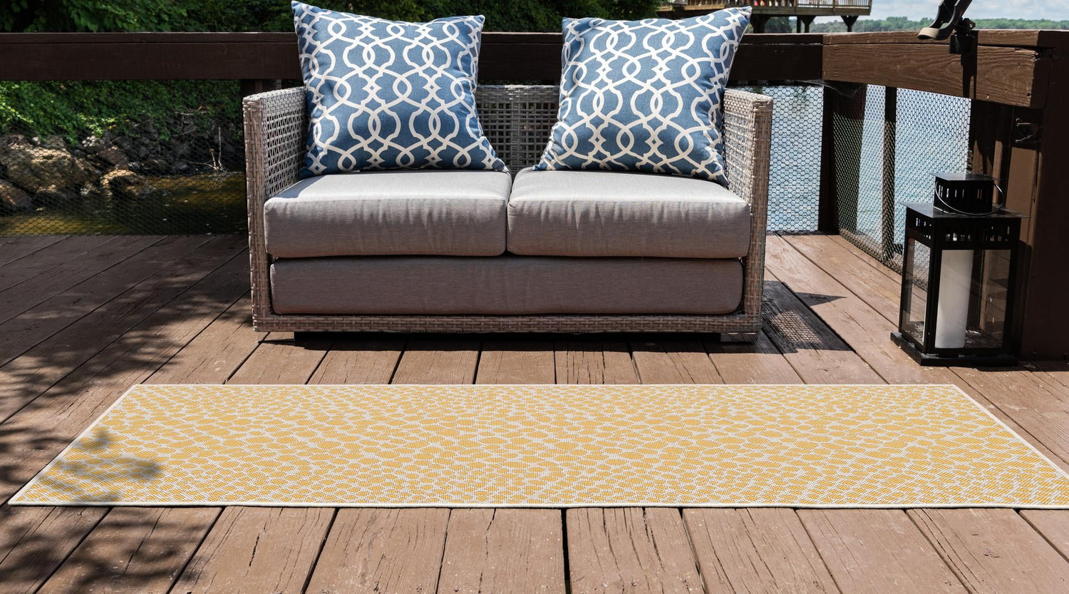 Yellow Ivory 2' x 6' 1 Jill Zarin Outdoor Runner Area Rug Weather Resistant for Patio, Deck, Terrace, Balcony, Porch Durable 100% Polypropylene Carpet for Outside for Sale at Rug Engine
