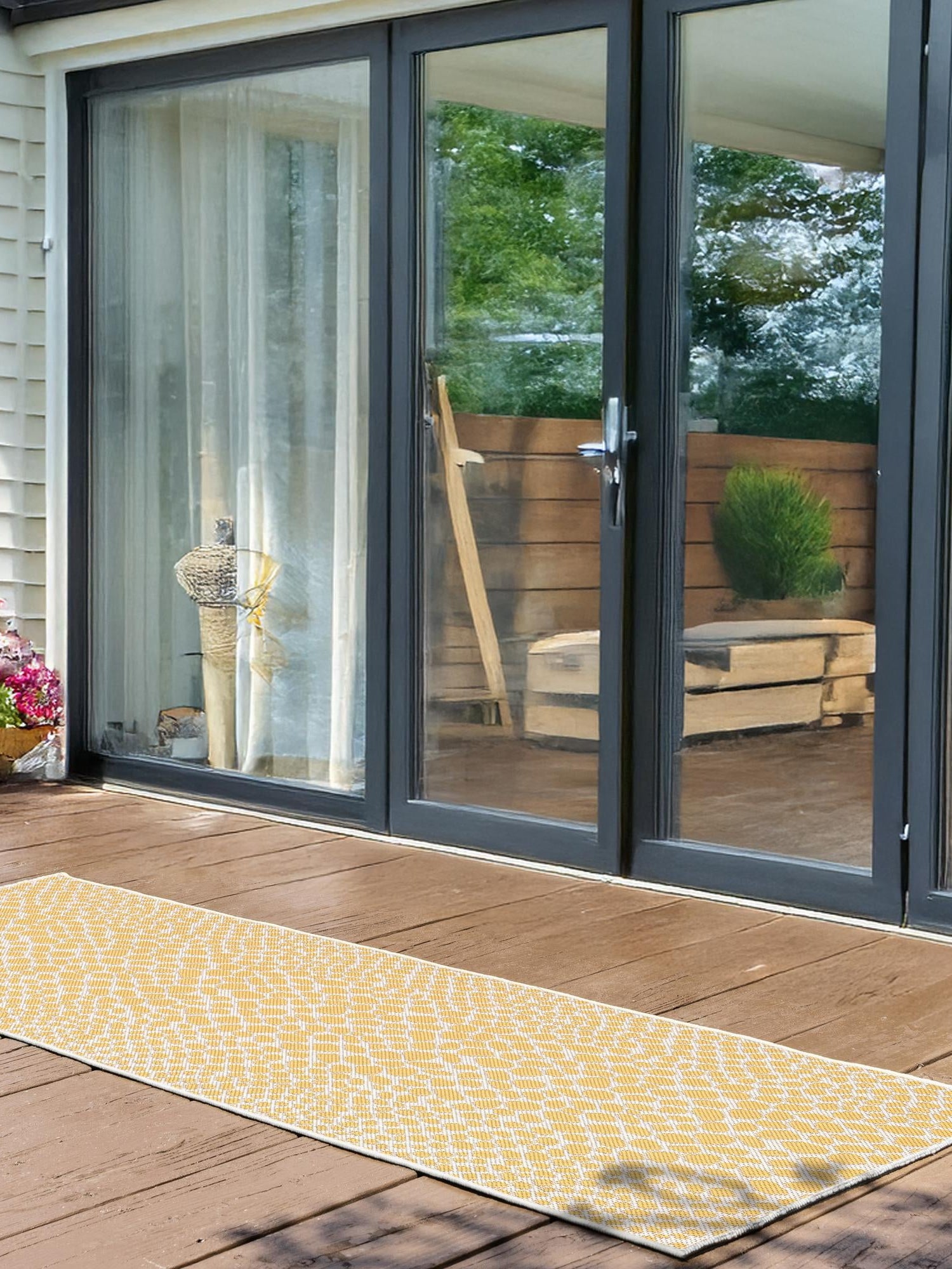 Yellow Ivory 2' x 6' 1 Jill Zarin Outdoor Runner Area Rug Weather Resistant for Patio, Deck, Terrace, Balcony, Porch Durable 100% Polypropylene Carpet for Outside for Sale at Rug Engine