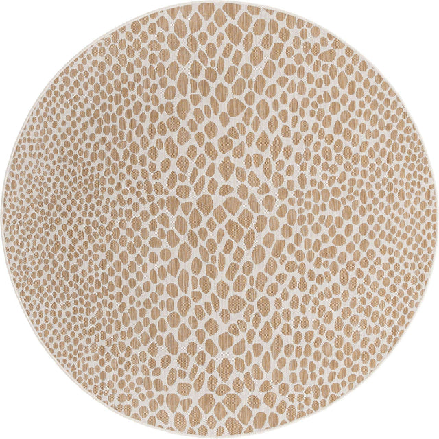 Dark Beige 6' 7 x 6' 7 Jill Zarin Outdoor Round Area Rug Weather Resistant for Patio, Deck, Terrace, Balcony, Porch Durable 100% Polypropylene Carpet for Outside for Sale at Rug Engine