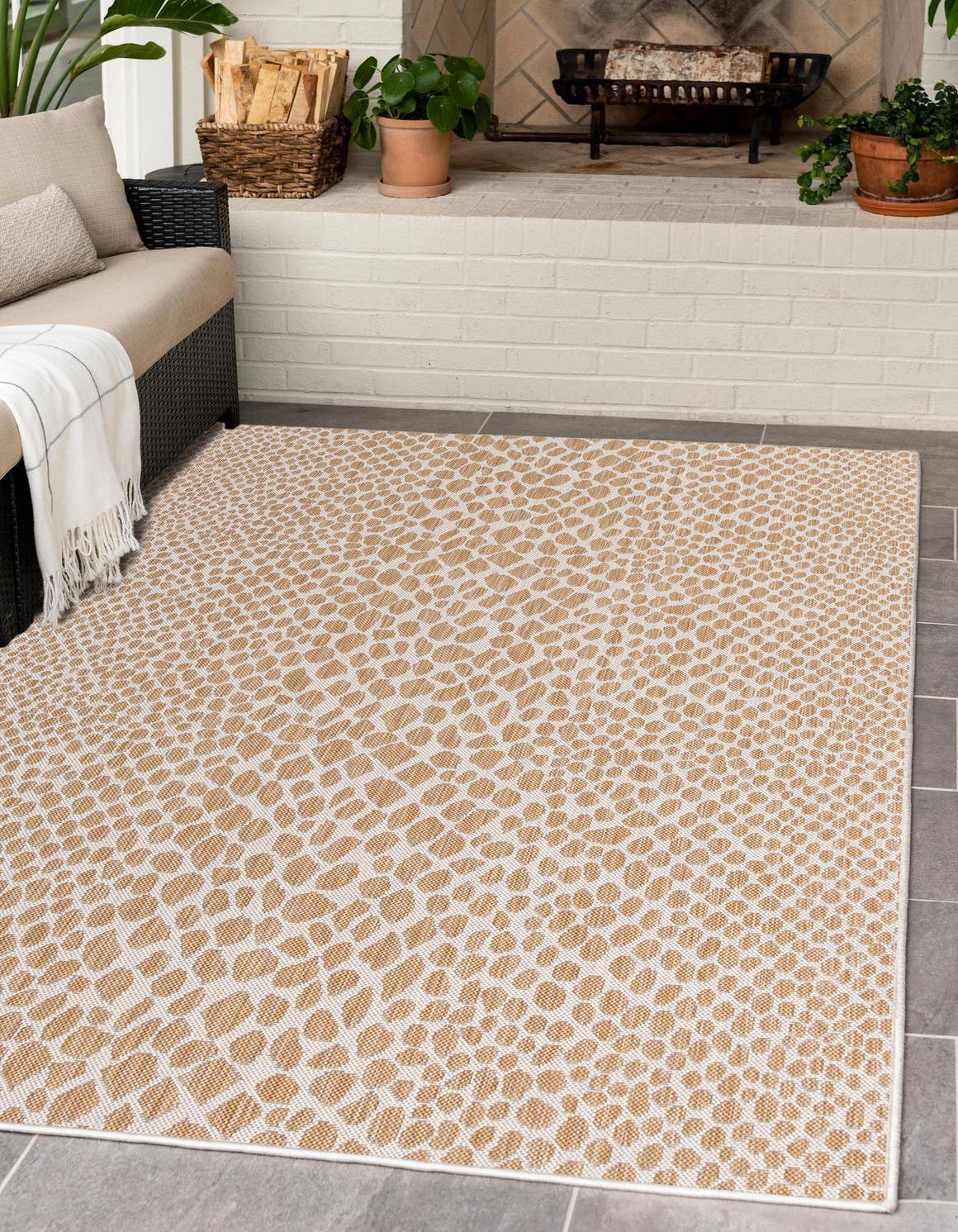 Dark Beige 5' 3 x 8' Jill Zarin Outdoor Rectangle Area Rug Weather Resistant for Patio, Deck, Terrace, Balcony, Porch Durable 100% Polypropylene Carpet for Outside for Sale at Rug Engine