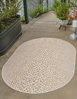 Dark Beige 5' 3 x 8' Jill Zarin Outdoor Oval Area Rug Weather Resistant for Patio, Deck, Terrace, Balcony, Porch Durable 100% Polypropylene Carpet for Outside for Sale at Rug Engine