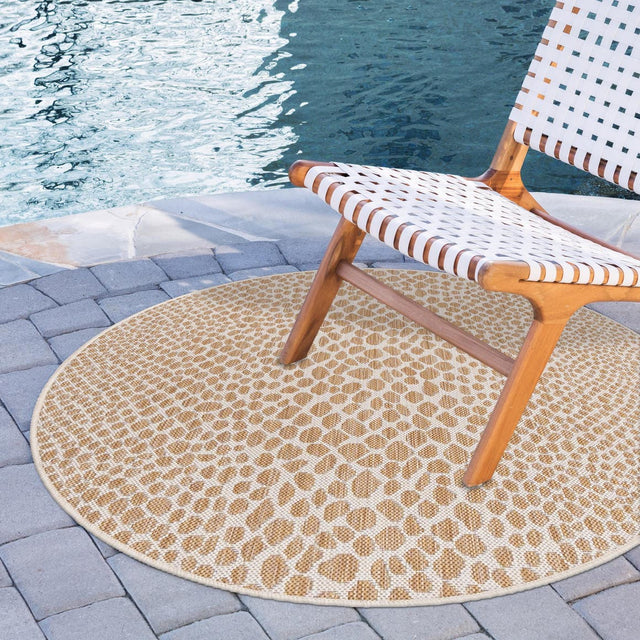 Dark Beige 4' 1 x 4' 1 Jill Zarin Outdoor Round Area Rug Weather Resistant for Patio, Deck, Terrace, Balcony, Porch Durable 100% Polypropylene Carpet for Outside for Sale at Rug Engine