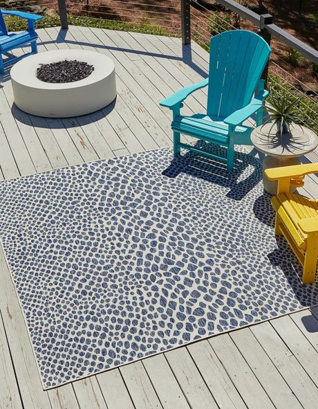 Blue 7' 10 x 7' 10 Jill Zarin Outdoor Square Area Rug Weather Resistant for Patio, Deck, Terrace, Balcony, Porch Durable 100% Polypropylene Carpet for Outside for Sale at Rug Engine