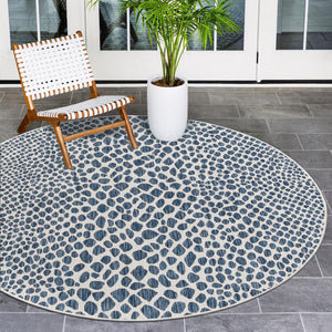 Blue 13' 1 x 13' 1 Jill Zarin Outdoor Round Area Rug Weather Resistant for Patio, Deck, Terrace, Balcony, Porch Durable 100% Polypropylene Carpet for Outside for Sale at Rug Engine