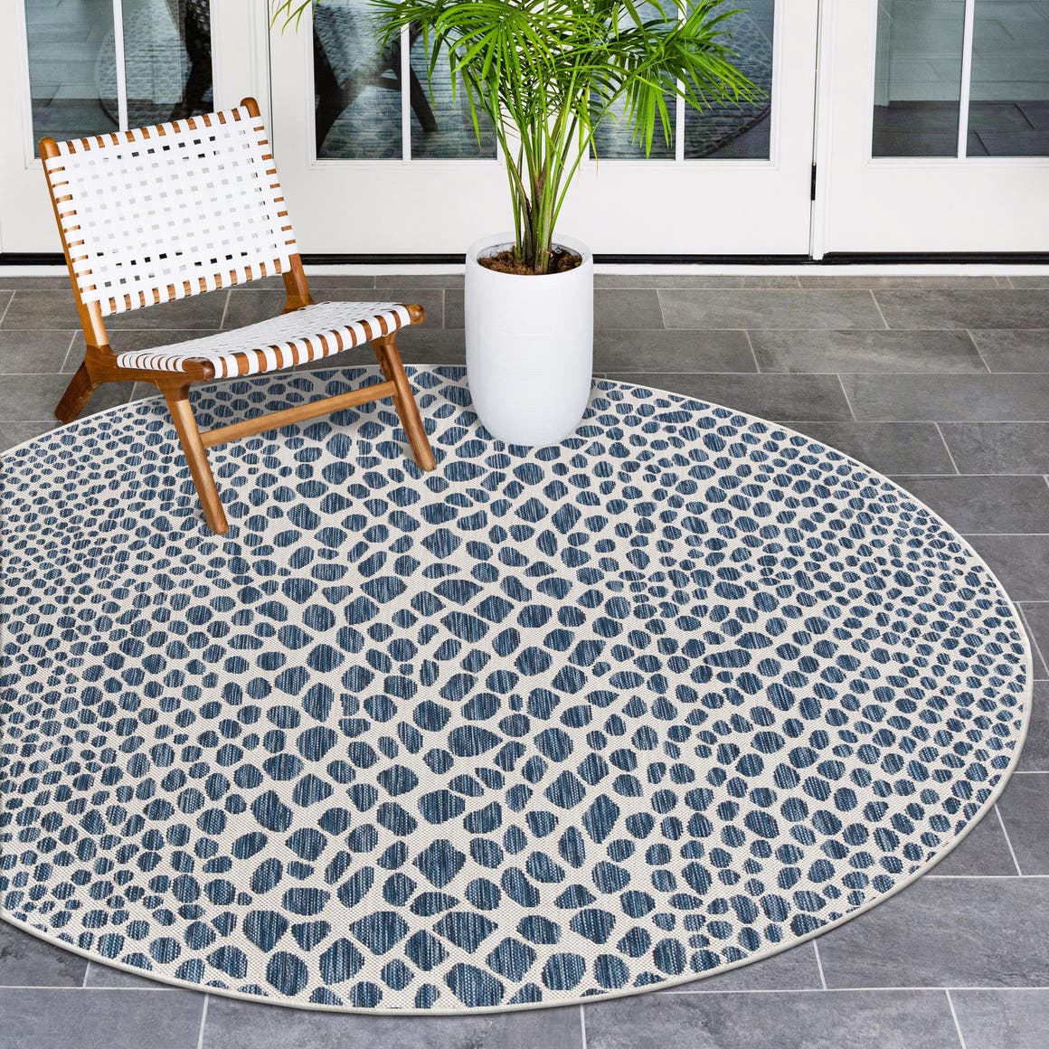 Blue 10' 8 x 10' 8 Jill Zarin Outdoor Round Area Rug Weather Resistant for Patio, Deck, Terrace, Balcony, Porch Durable 100% Polypropylene Carpet for Outside for Sale at Rug Engine