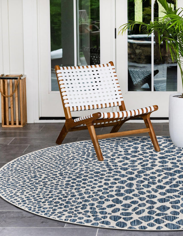 Blue 7' 10 x 7' 10 Jill Zarin Outdoor Round Area Rug Weather Resistant for Patio, Deck, Terrace, Balcony, Porch Durable 100% Polypropylene Carpet for Outside for Sale at Rug Engine