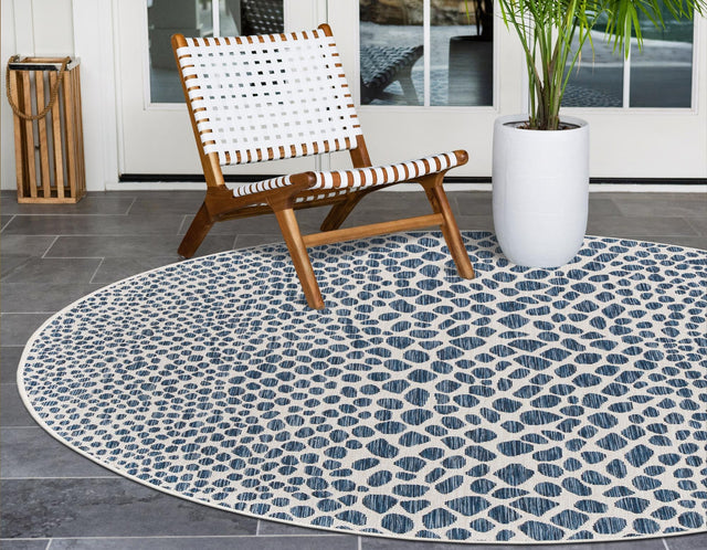 Blue 3' 1 x 3' 1 Jill Zarin Outdoor Round Area Rug Weather Resistant for Patio, Deck, Terrace, Balcony, Porch Durable 100% Polypropylene Carpet for Outside for Sale at Rug Engine