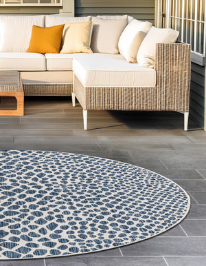 Blue 10' 8 x 10' 8 Jill Zarin Outdoor Round Area Rug Weather Resistant for Patio, Deck, Terrace, Balcony, Porch Durable 100% Polypropylene Carpet for Outside for Sale at Rug Engine