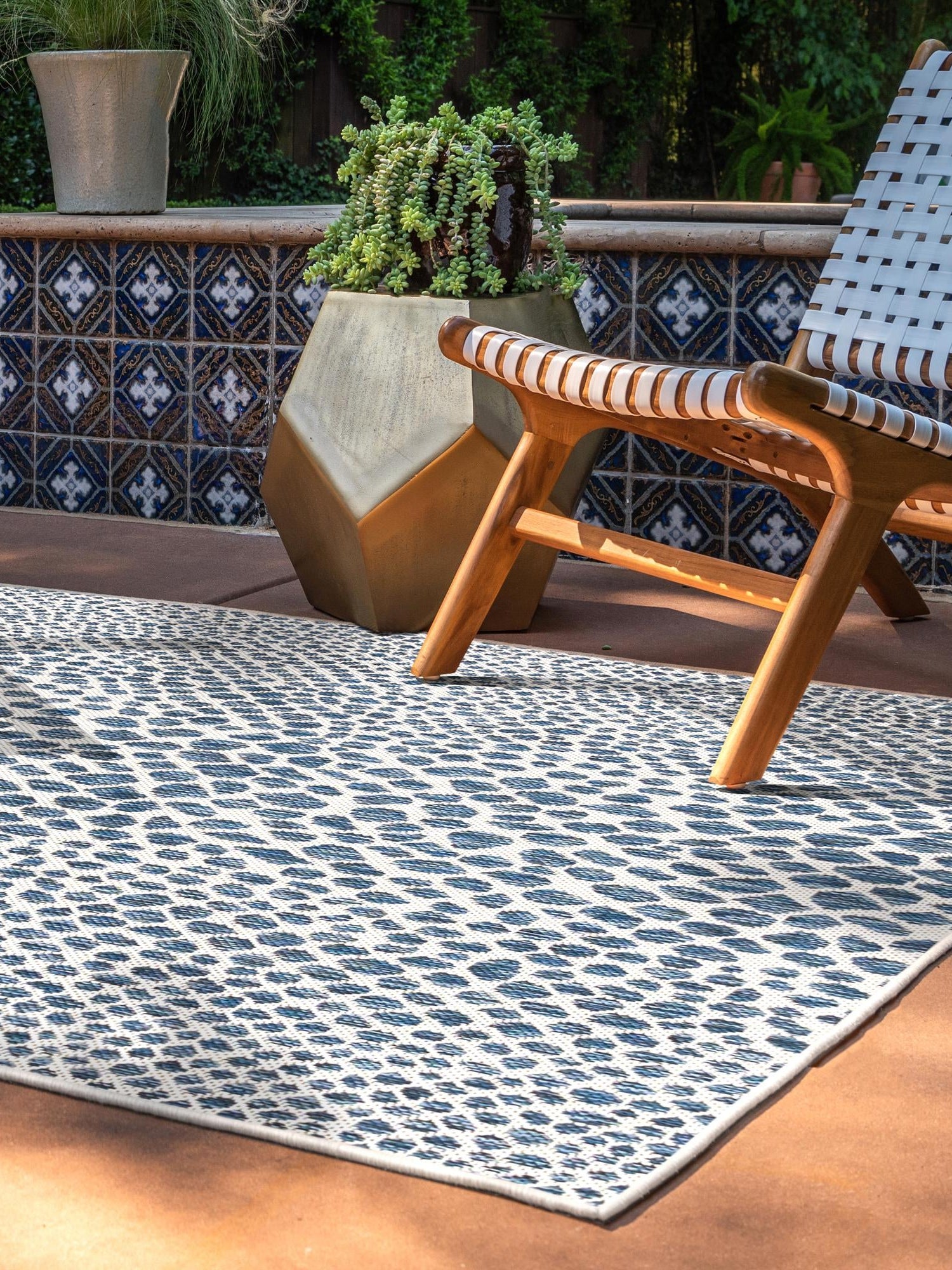 Blue 6' 1 x 9' Jill Zarin Outdoor Rectangle Area Rug Weather Resistant for Patio, Deck, Terrace, Balcony, Porch Durable 100% Polypropylene Carpet for Outside for Sale at Rug Engine