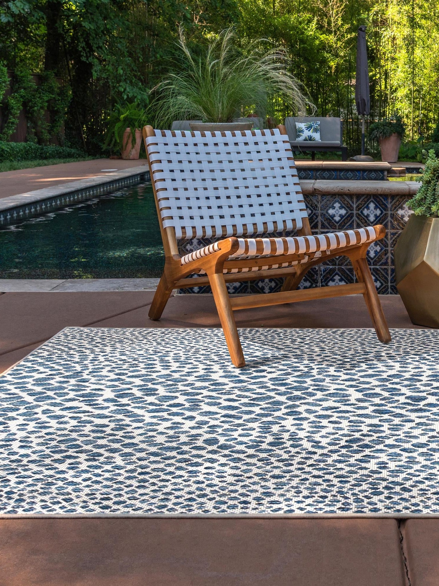 Blue 6' 1 x 9' Jill Zarin Outdoor Rectangle Area Rug Weather Resistant for Patio, Deck, Terrace, Balcony, Porch Durable 100% Polypropylene Carpet for Outside for Sale at Rug Engine