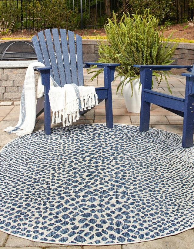 Blue 5' 3 x 8' Jill Zarin Outdoor Oval Area Rug Weather Resistant for Patio, Deck, Terrace, Balcony, Porch Durable 100% Polypropylene Carpet for Outside for Sale at Rug Engine