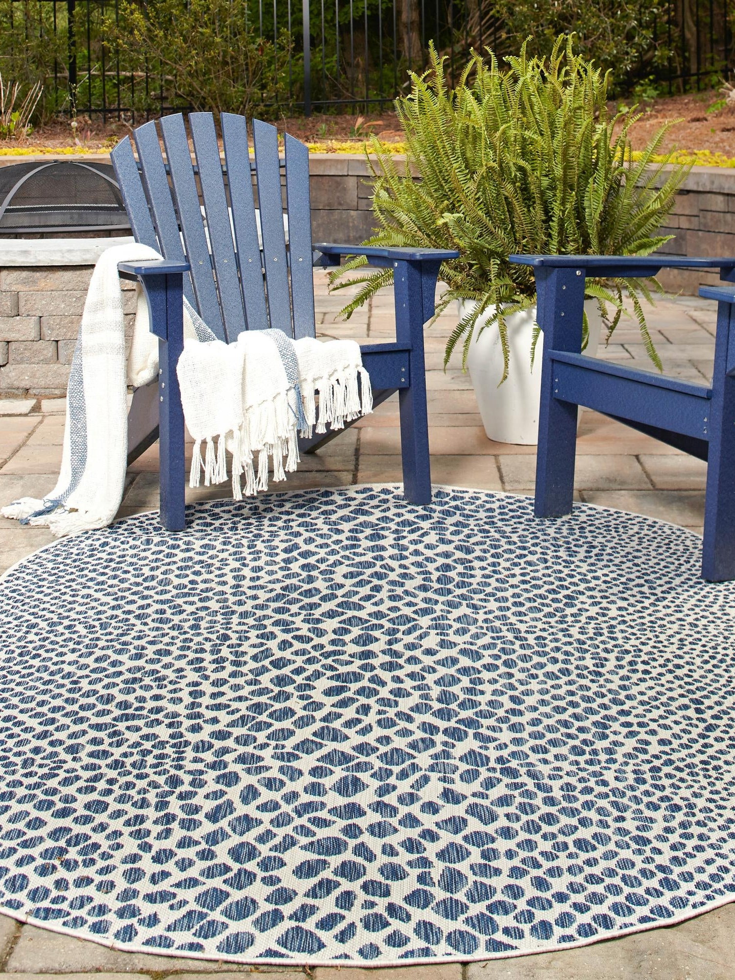 Blue 7' 10 x 10' Jill Zarin Outdoor Oval Area Rug Weather Resistant for Patio, Deck, Terrace, Balcony, Porch Durable 100% Polypropylene Carpet for Outside for Sale at Rug Engine