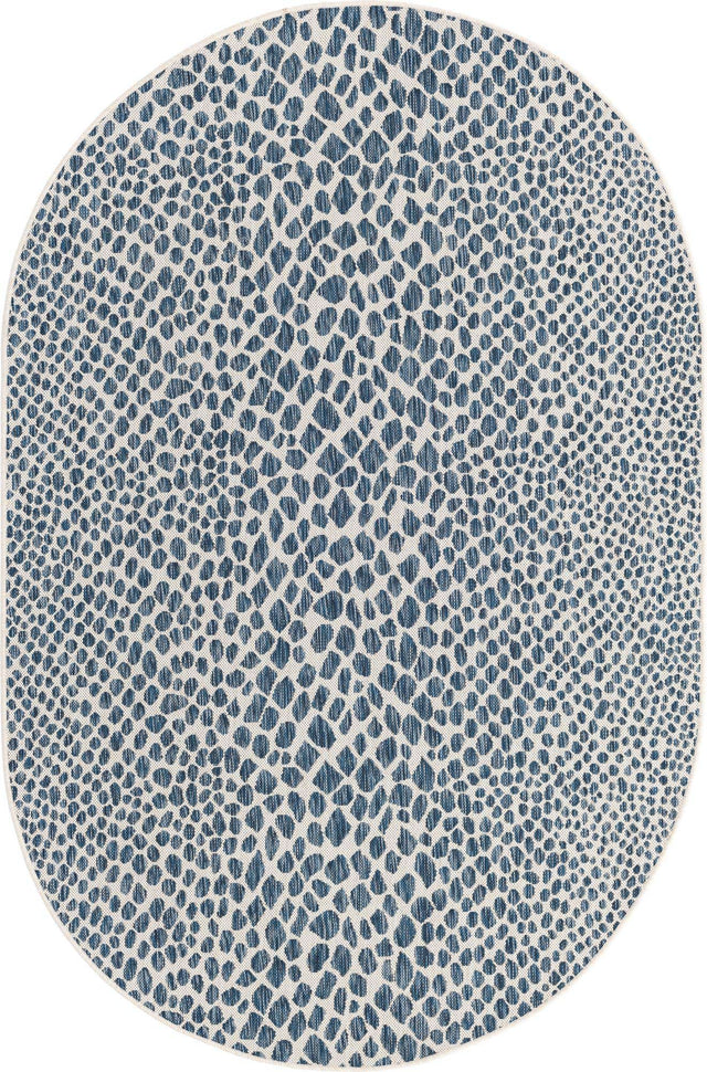 Blue 5' 3 x 8' Jill Zarin Outdoor Oval Area Rug Weather Resistant for Patio, Deck, Terrace, Balcony, Porch Durable 100% Polypropylene Carpet for Outside for Sale at Rug Engine