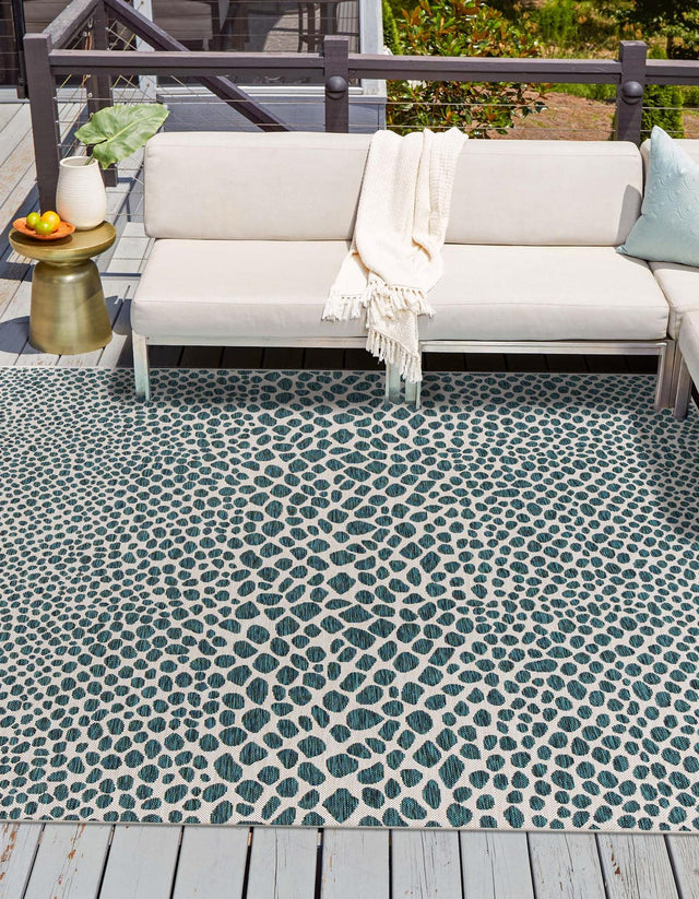Teal 13' 1 x 13' 1 Jill Zarin Outdoor Square Area Rug Weather Resistant for Patio, Deck, Terrace, Balcony, Porch Durable 100% Polypropylene Carpet for Outside for Sale at Rug Engine