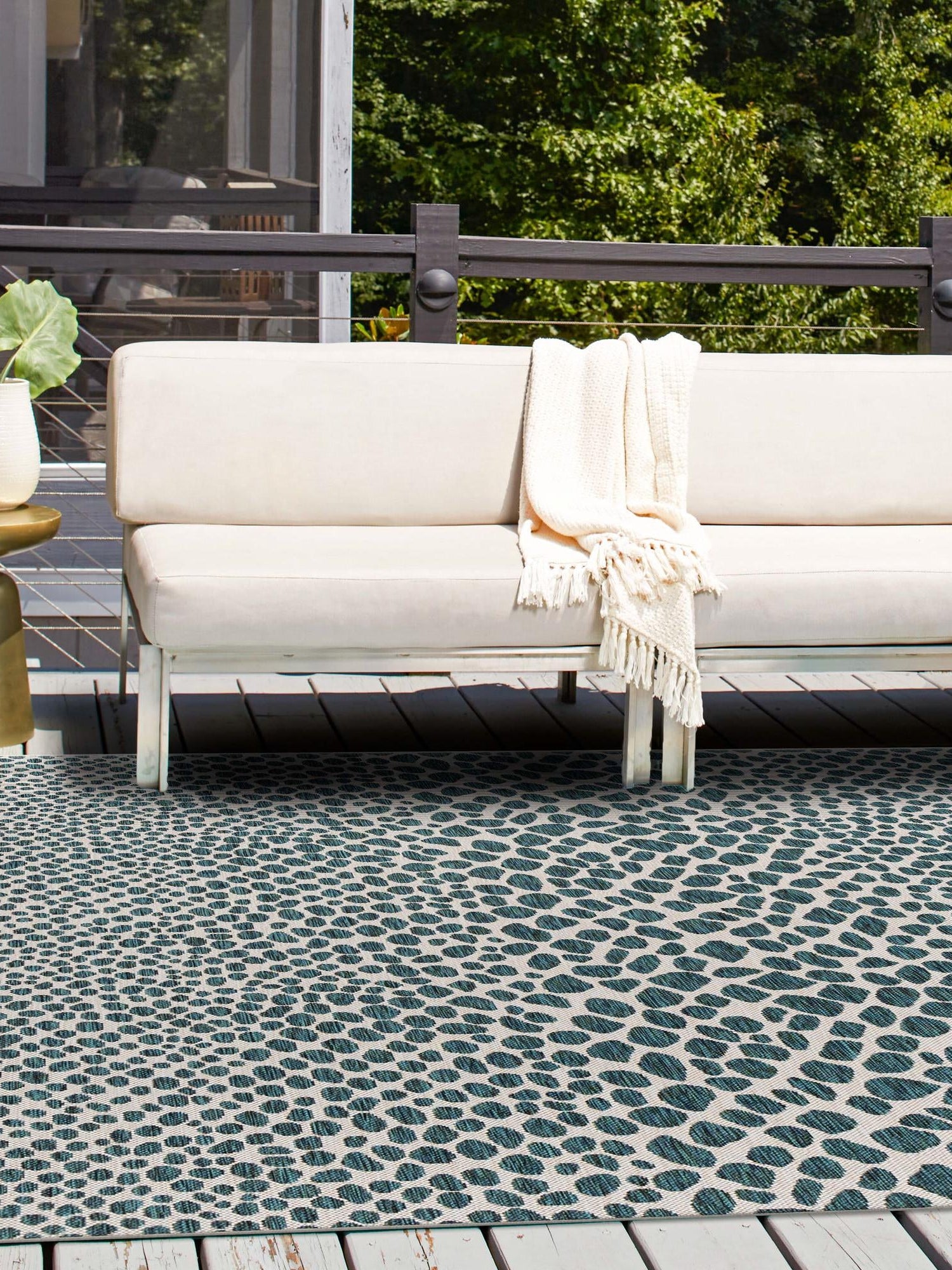 Teal 10' 8 x 10' 8 Jill Zarin Outdoor Square Area Rug Weather Resistant for Patio, Deck, Terrace, Balcony, Porch Durable 100% Polypropylene Carpet for Outside for Sale at Rug Engine