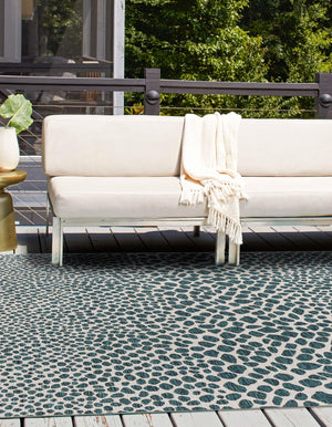 Teal 7' 10 x 7' 10 Jill Zarin Outdoor Square Area Rug Weather Resistant for Patio, Deck, Terrace, Balcony, Porch Durable 100% Polypropylene Carpet for Outside for Sale at Rug Engine
