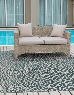 Teal 7' 10 x 7' 10 Jill Zarin Outdoor Square Area Rug Weather Resistant for Patio, Deck, Terrace, Balcony, Porch Durable 100% Polypropylene Carpet for Outside for Sale at Rug Engine