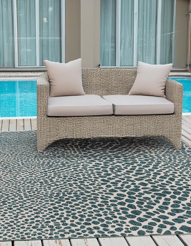 Teal 7' 10 x 7' 10 Jill Zarin Outdoor Square Area Rug Weather Resistant for Patio, Deck, Terrace, Balcony, Porch Durable 100% Polypropylene Carpet for Outside for Sale at Rug Engine
