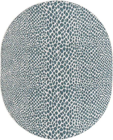 Teal 8' x 10' Jill Zarin Outdoor Oval Rug