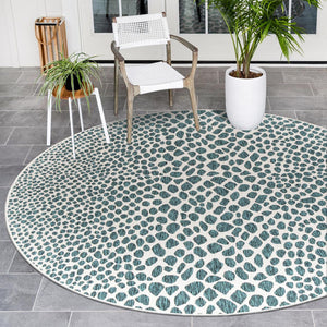 Teal 13' 1 x 13' 1 Jill Zarin Outdoor Round Area Rug Weather Resistant for Patio, Deck, Terrace, Balcony, Porch Durable 100% Polypropylene Carpet for Outside for Sale at Rug Engine