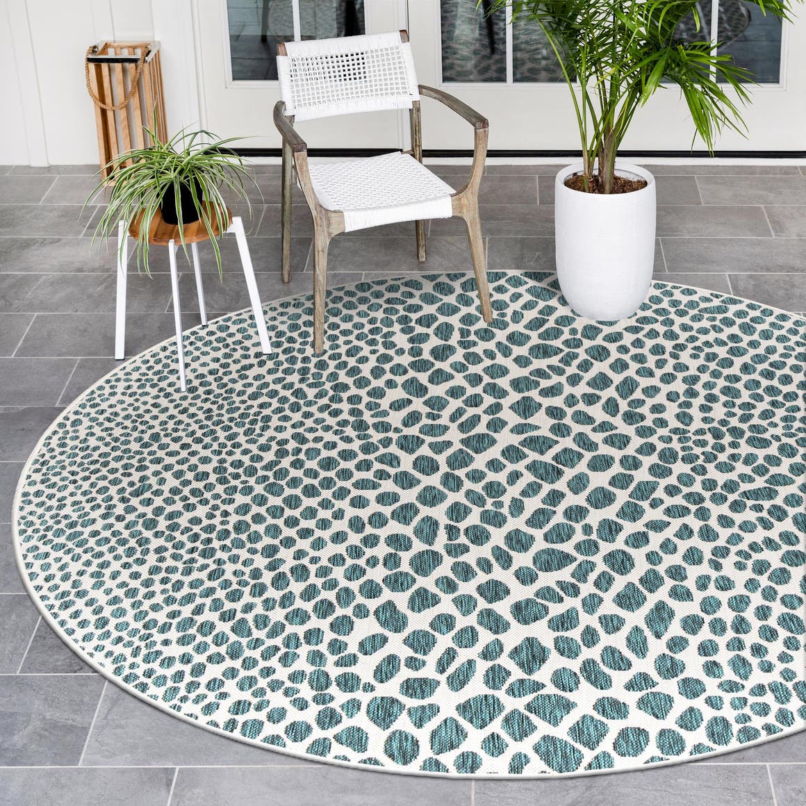 Teal 10' 8 x 10' 8 Jill Zarin Outdoor Round Area Rug Weather Resistant for Patio, Deck, Terrace, Balcony, Porch Durable 100% Polypropylene Carpet for Outside for Sale at Rug Engine
