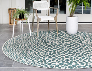 Teal 10' 8 x 10' 8 Jill Zarin Outdoor Round Area Rug Weather Resistant for Patio, Deck, Terrace, Balcony, Porch Durable 100% Polypropylene Carpet for Outside for Sale at Rug Engine