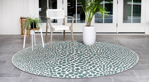 Teal 6' 7 x 6' 7 Jill Zarin Outdoor Round Area Rug Weather Resistant for Patio, Deck, Terrace, Balcony, Porch Durable 100% Polypropylene Carpet for Outside for Sale at Rug Engine