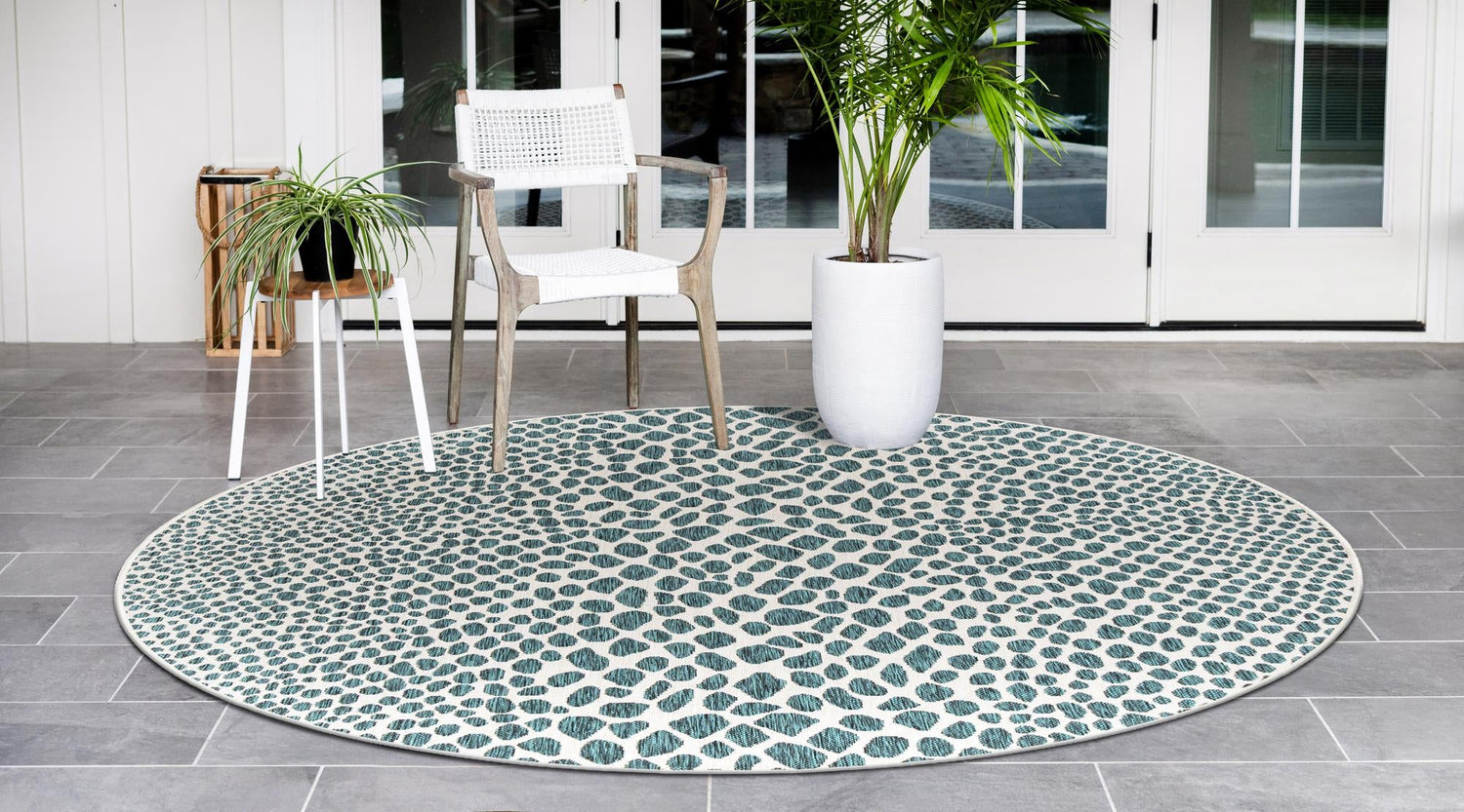 Teal 10' 8 x 10' 8 Jill Zarin Outdoor Round Area Rug Weather Resistant for Patio, Deck, Terrace, Balcony, Porch Durable 100% Polypropylene Carpet for Outside for Sale at Rug Engine
