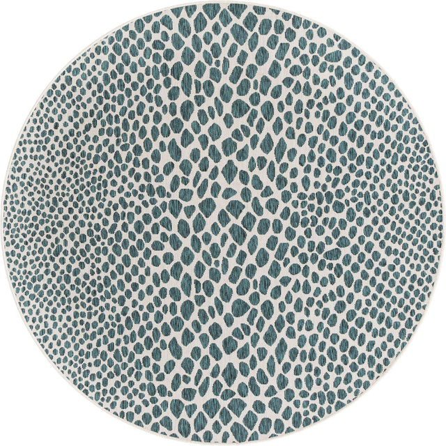 Teal 6' 7 x 6' 7 Jill Zarin Outdoor Round Area Rug Weather Resistant for Patio, Deck, Terrace, Balcony, Porch Durable 100% Polypropylene Carpet for Outside for Sale at Rug Engine