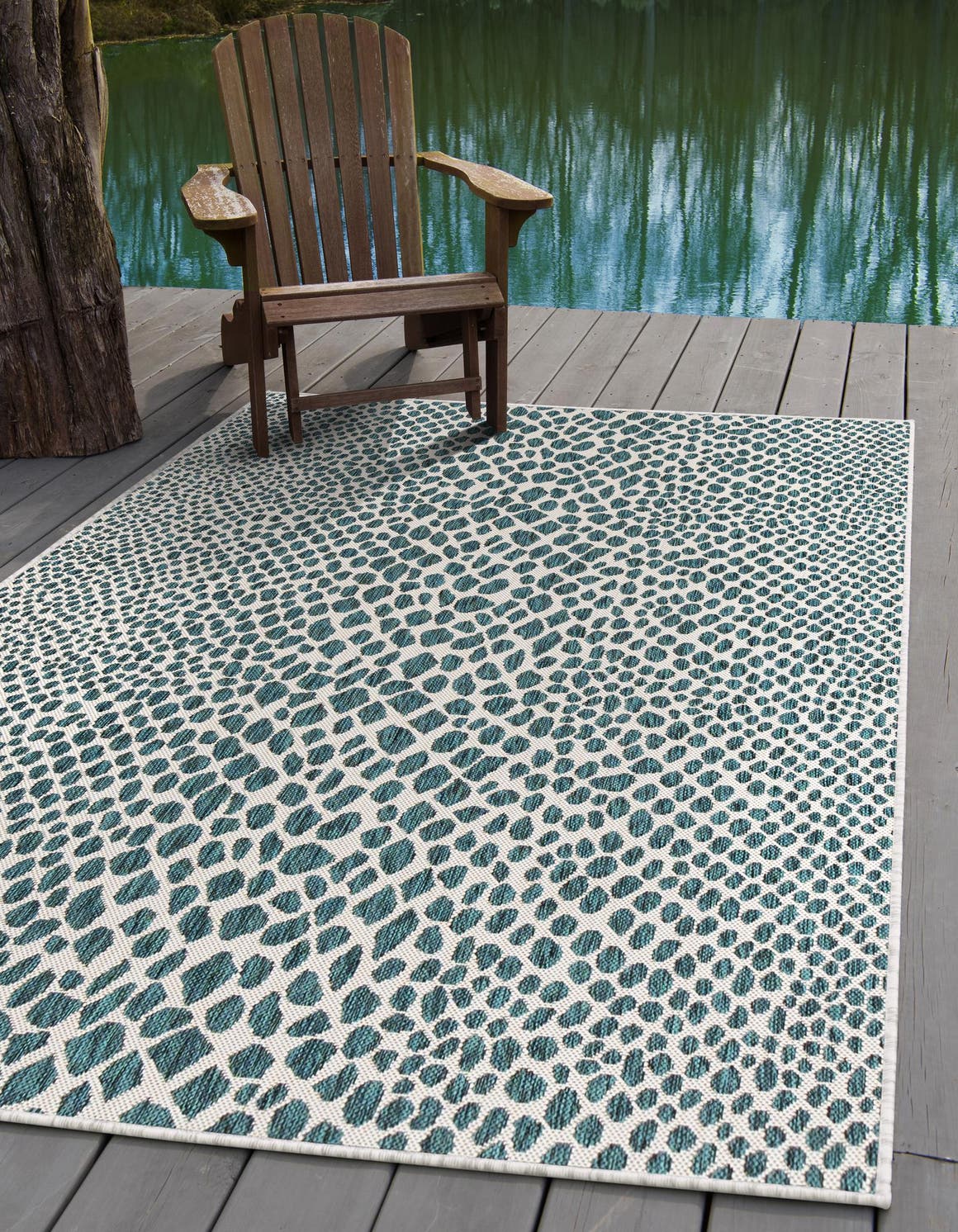 Teal 6' 1 x 9' Jill Zarin Outdoor Rectangle Area Rug Weather Resistant for Patio, Deck, Terrace, Balcony, Porch Durable 100% Polypropylene Carpet for Outside for Sale at Rug Engine