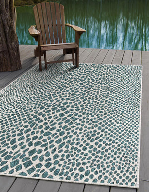 Teal 6' 1 x 9' Jill Zarin Outdoor Rectangle Area Rug Weather Resistant for Patio, Deck, Terrace, Balcony, Porch Durable 100% Polypropylene Carpet for Outside for Sale at Rug Engine