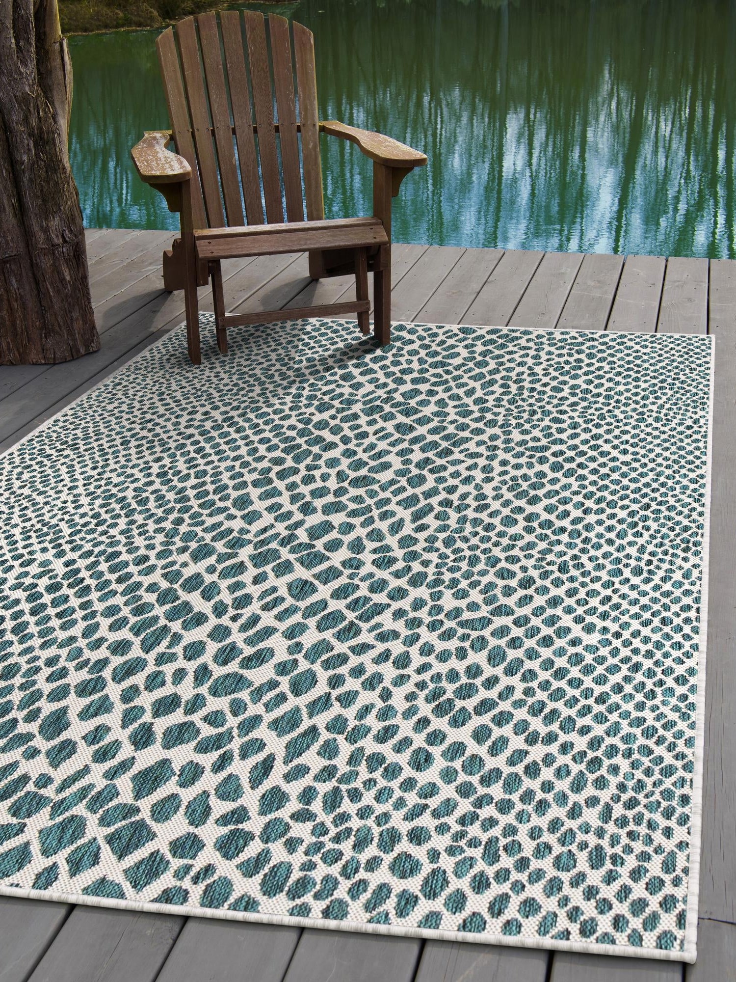 Teal 1' 4 x 1' 4 Jill Zarin Outdoor Sample Area Rug Weather Resistant for Patio, Deck, Terrace, Balcony, Porch Durable 100% Polypropylene Carpet for Outside for Sale at Rug Engine