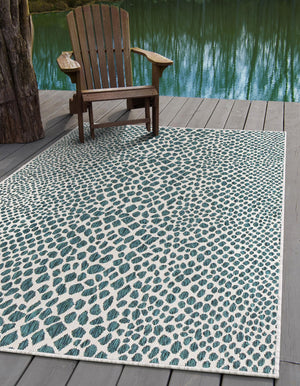 Teal 1' 4 x 1' 4 Jill Zarin Outdoor Sample Area Rug Weather Resistant for Patio, Deck, Terrace, Balcony, Porch Durable 100% Polypropylene Carpet for Outside for Sale at Rug Engine