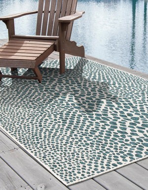 Teal 7' 1 x 10' Jill Zarin Outdoor Rectangle Area Rug Weather Resistant for Patio, Deck, Terrace, Balcony, Porch Durable 100% Polypropylene Carpet for Outside for Sale at Rug Engine
